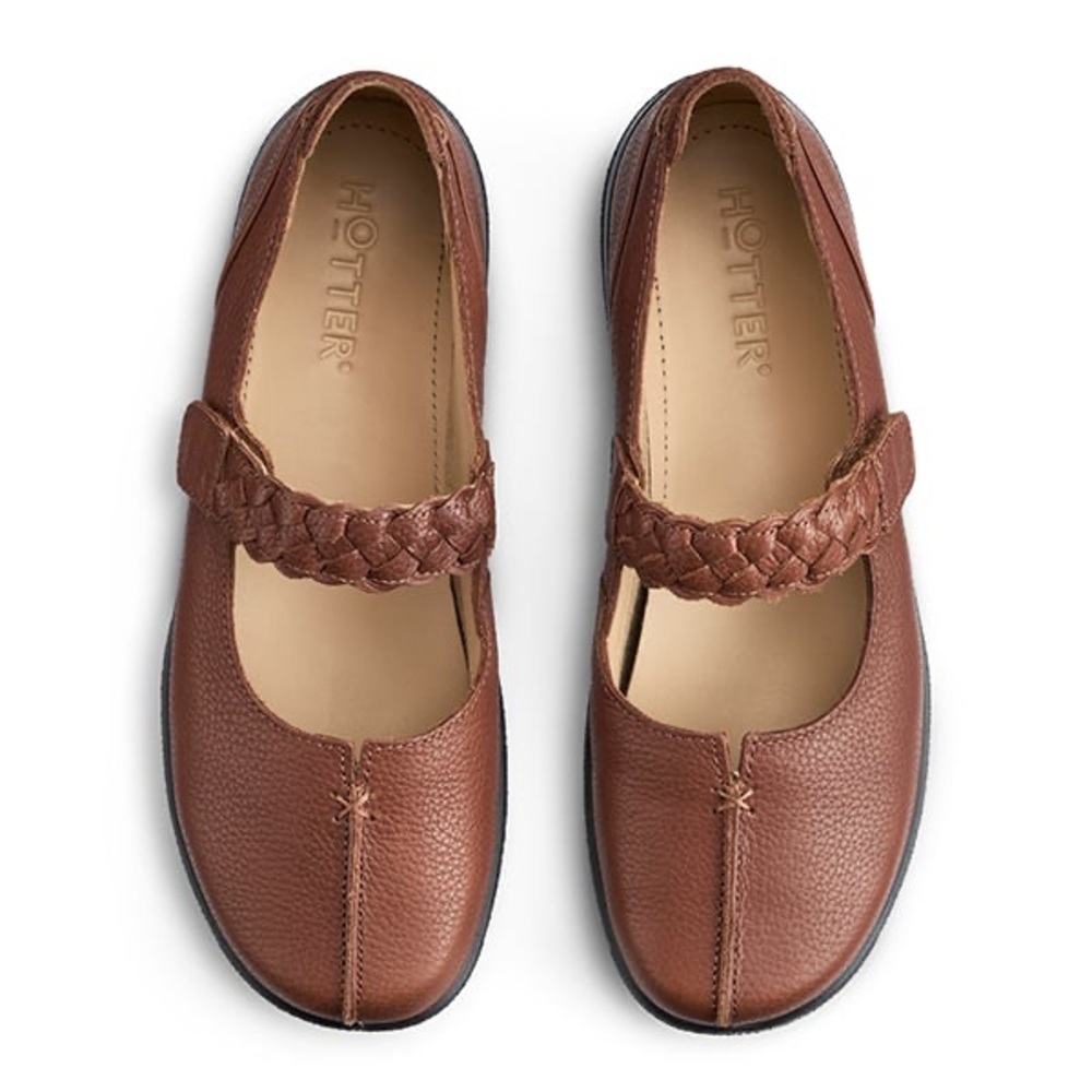 Hotter Brown Leather Flats with Braided Strap